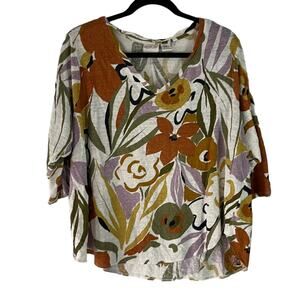 Rachel Zoe‎ Women's Plus Size 3X Floral 100% Linen Shirt Cottage Breathable